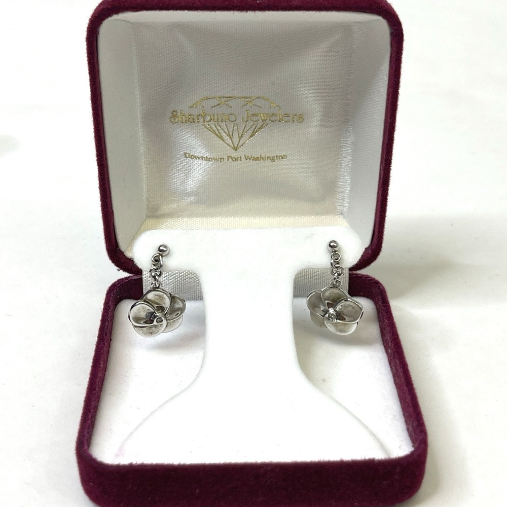 Sterling Silver‎ 925 Flower Jewelry Set Necklace Earrings Diamond Center Gift - Picture 4 of 11